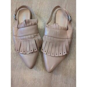 PERTINI Women's Fringe Mule with Strap Nude Tan  sz 40 (9) Spain Leather